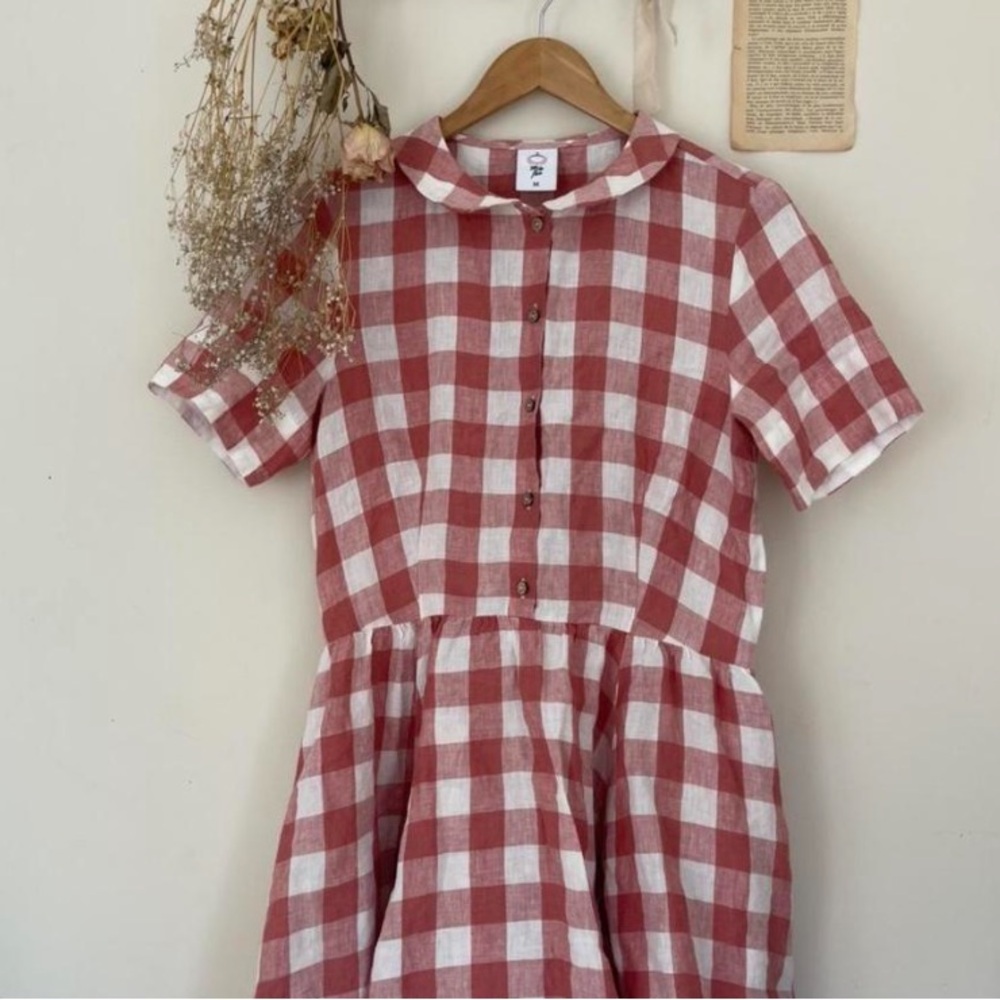 Son de Flor pink plaid linen mini dress M